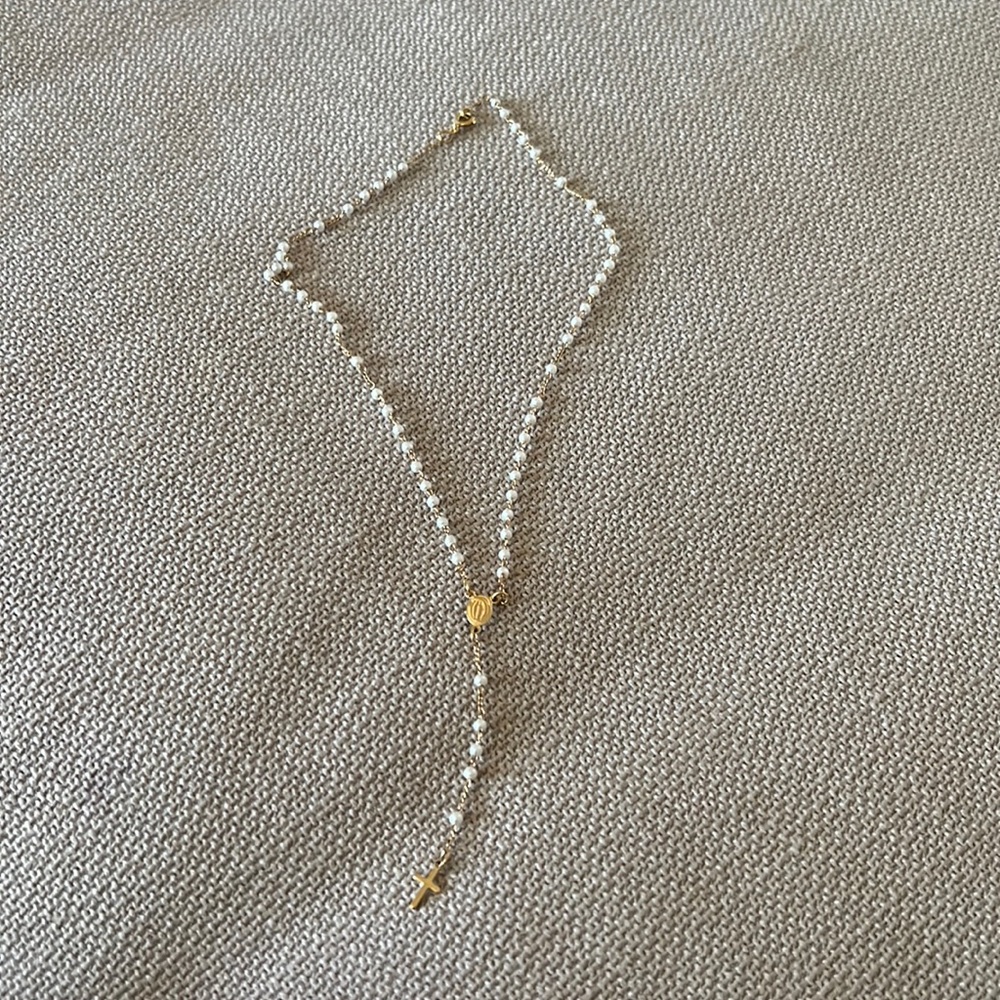 Gold & pearl rosary necklace